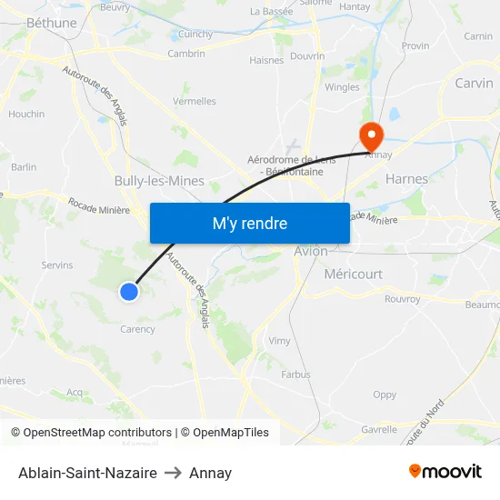 Ablain-Saint-Nazaire to Annay map