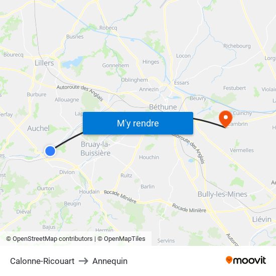 Calonne-Ricouart to Annequin map