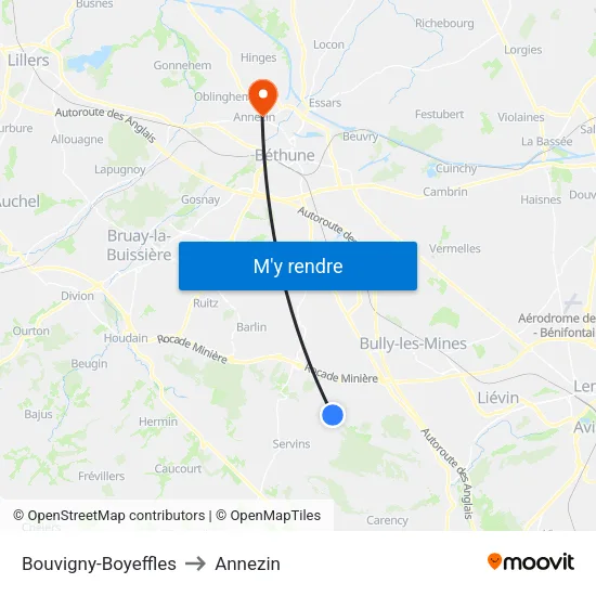 Bouvigny-Boyeffles to Annezin map