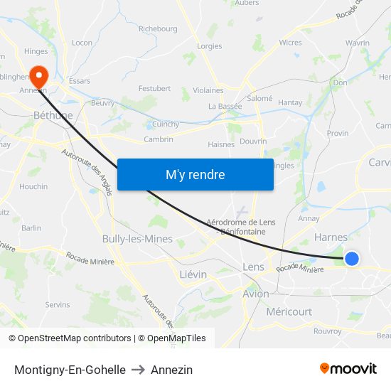 Montigny-En-Gohelle to Annezin map