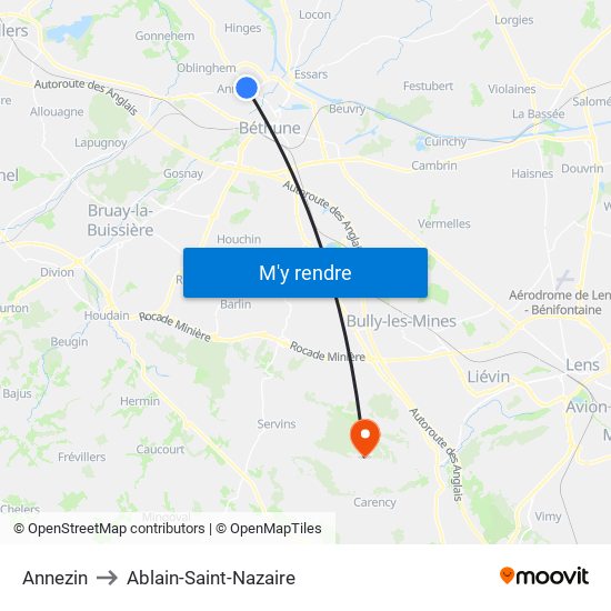 Annezin to Ablain-Saint-Nazaire map