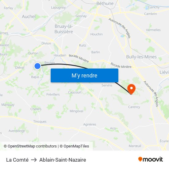 La Comté to Ablain-Saint-Nazaire map