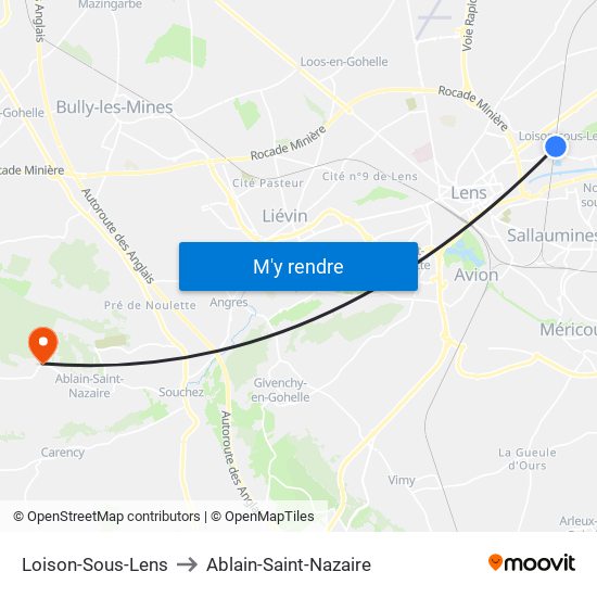 Loison-Sous-Lens to Ablain-Saint-Nazaire map