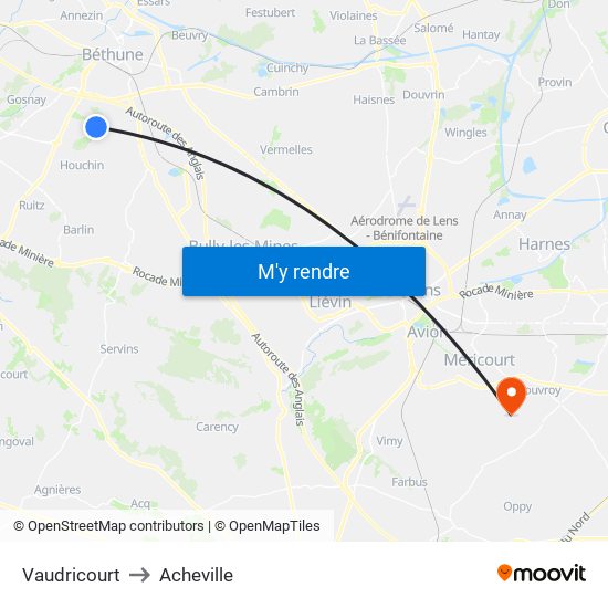 Vaudricourt to Acheville map