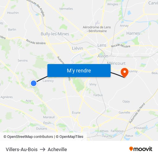 Villers-Au-Bois to Acheville map