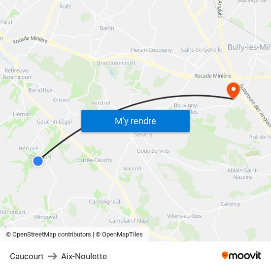 Caucourt to Aix-Noulette map