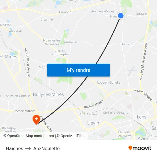 Haisnes to Aix-Noulette map