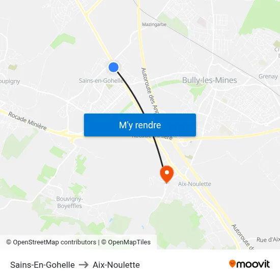 Sains-En-Gohelle to Aix-Noulette map
