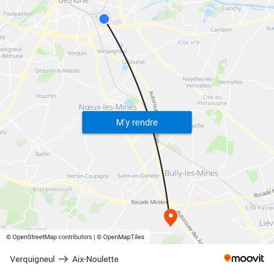 Verquigneul to Aix-Noulette map