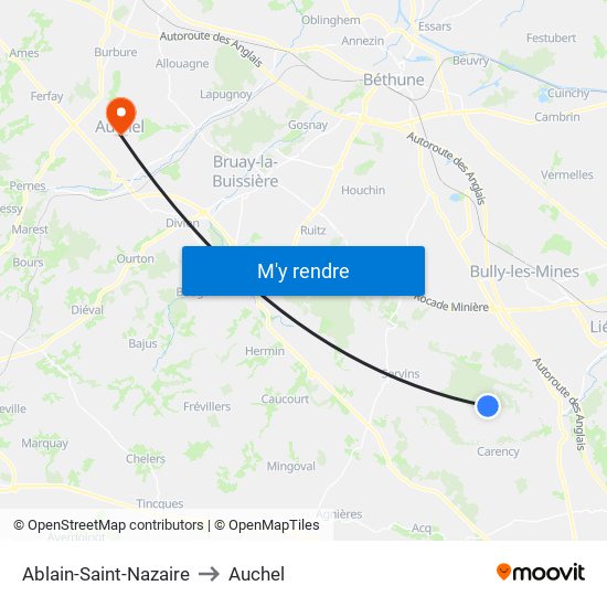 Ablain-Saint-Nazaire to Auchel map