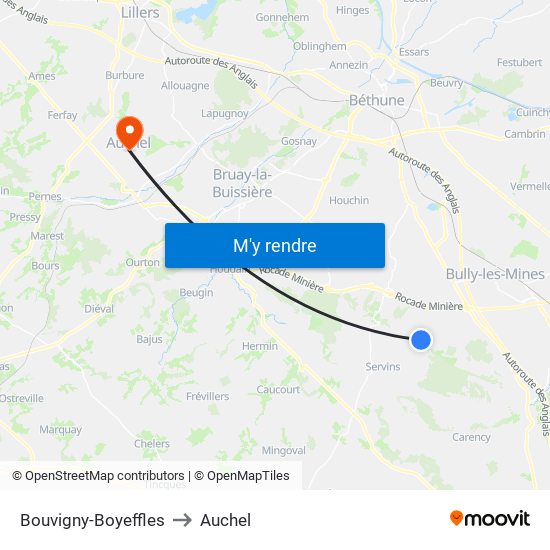 Bouvigny-Boyeffles to Auchel map