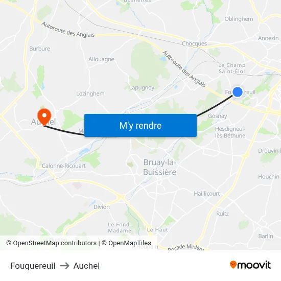 Fouquereuil to Auchel map