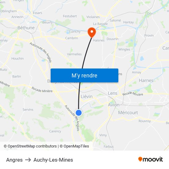 Angres to Auchy-Les-Mines map