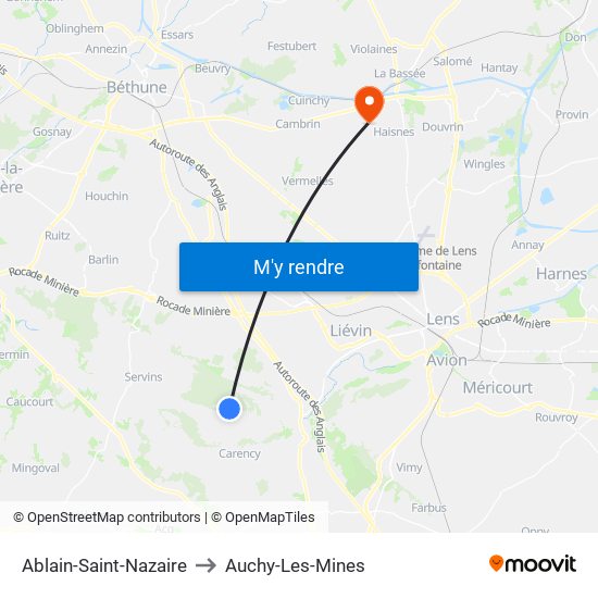 Ablain-Saint-Nazaire to Auchy-Les-Mines map