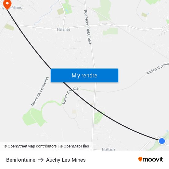 Bénifontaine to Auchy-Les-Mines map