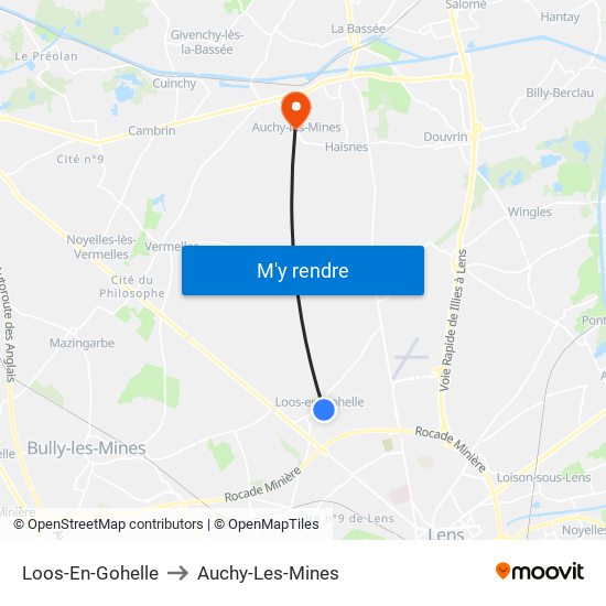 Loos-En-Gohelle to Auchy-Les-Mines map