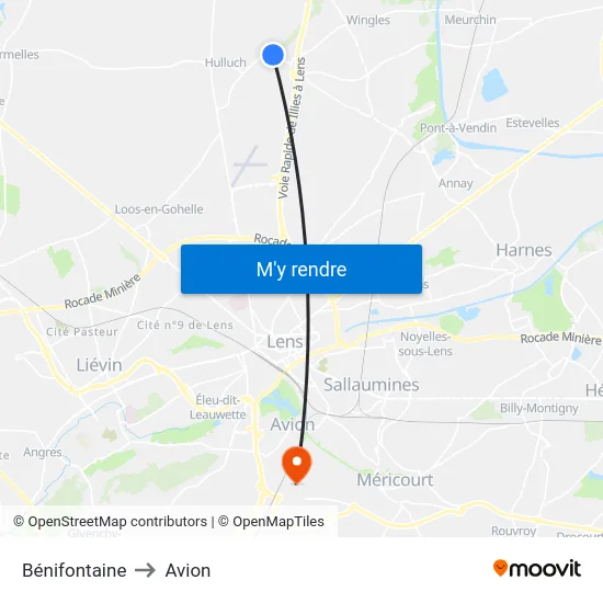 Bénifontaine to Avion map