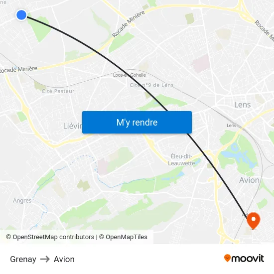 Grenay to Avion map
