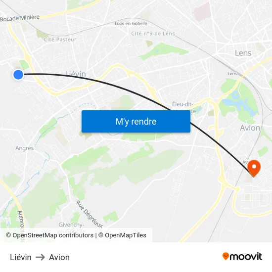 Liévin to Avion map