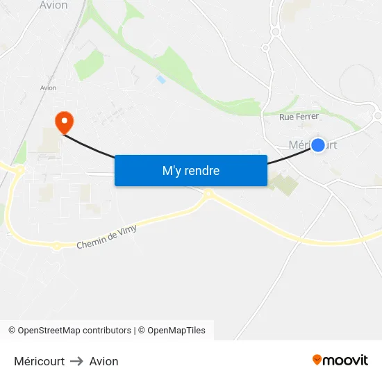 Méricourt to Avion map
