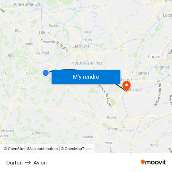 Ourton to Avion map