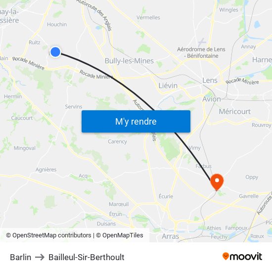 Barlin to Bailleul-Sir-Berthoult map