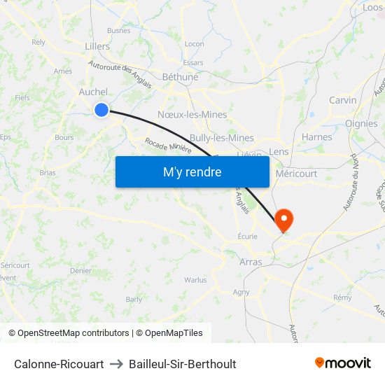 Calonne-Ricouart to Bailleul-Sir-Berthoult map