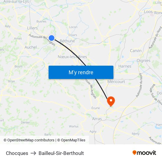 Chocques to Bailleul-Sir-Berthoult map