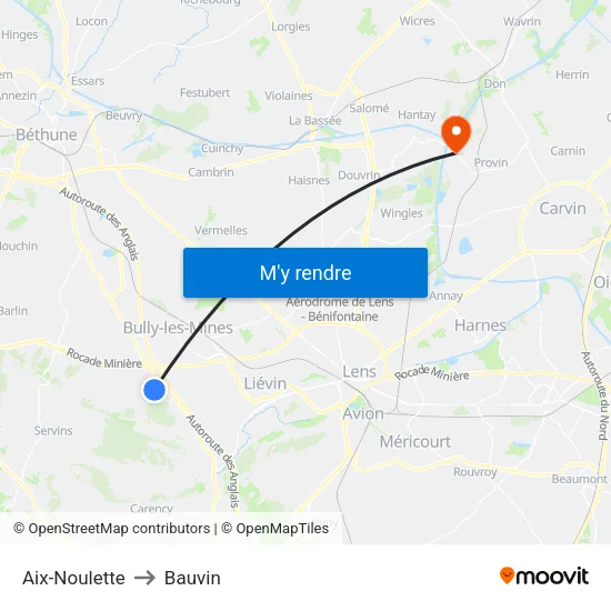 Aix-Noulette to Bauvin map