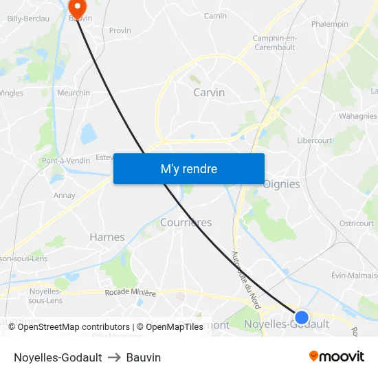 Noyelles-Godault to Bauvin map