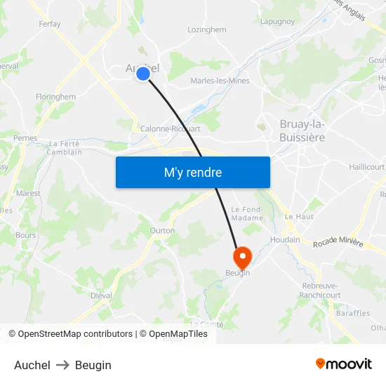 Auchel to Beugin map