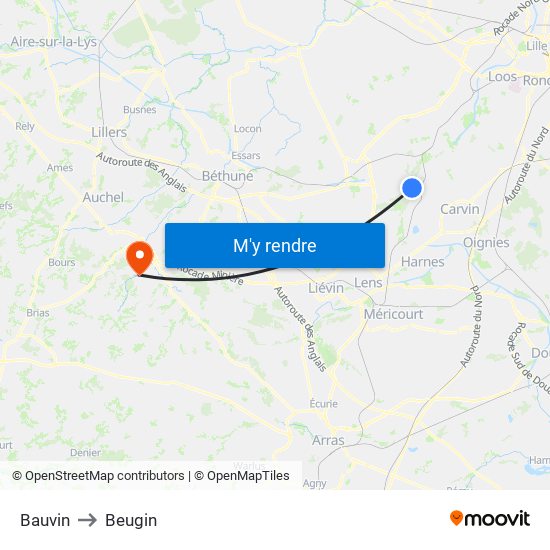 Bauvin to Beugin map