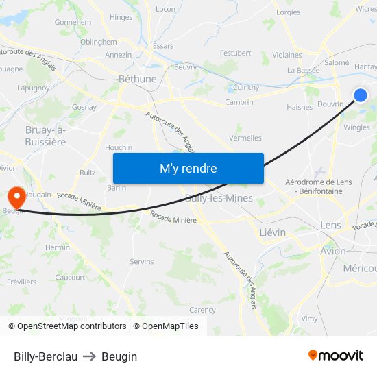 Billy-Berclau to Beugin map