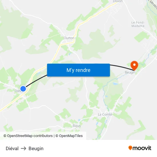 Diéval to Beugin map
