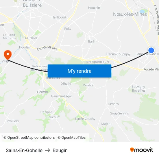 Sains-En-Gohelle to Beugin map