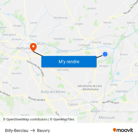 Billy-Berclau to Beuvry map