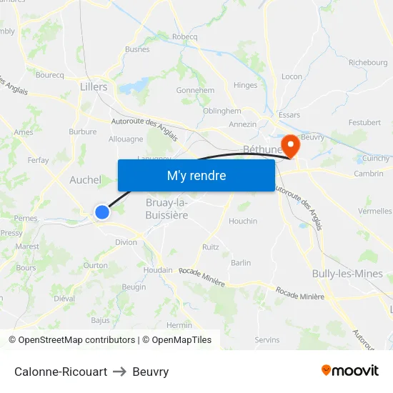 Calonne-Ricouart to Beuvry map