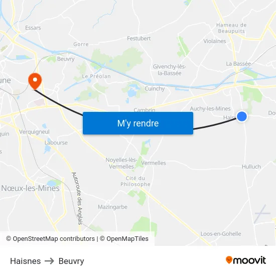 Haisnes to Beuvry map