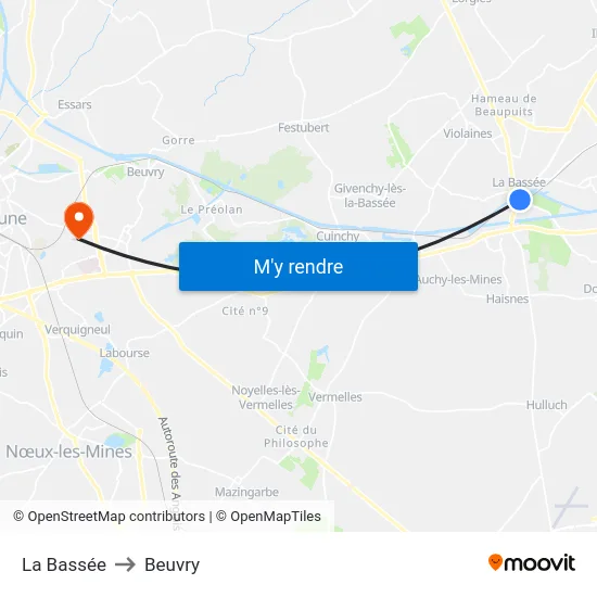 La Bassée to Beuvry map