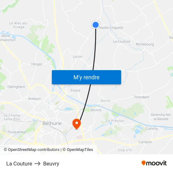 La Couture to Beuvry map