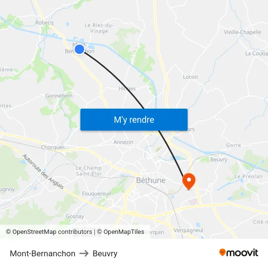 Mont-Bernanchon to Beuvry map