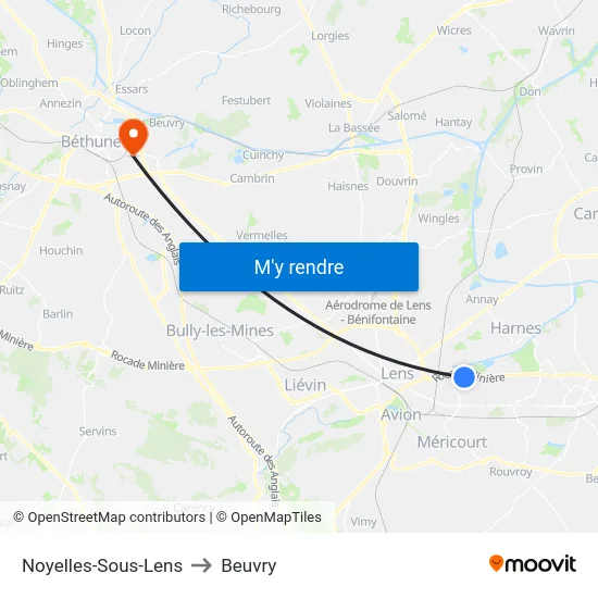 Noyelles-Sous-Lens to Beuvry map