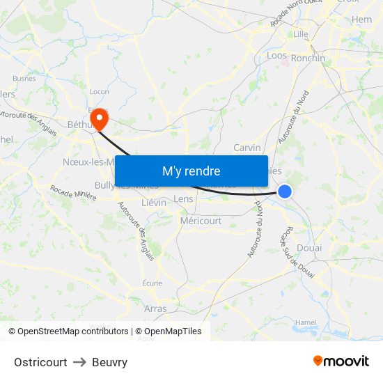 Ostricourt to Beuvry map