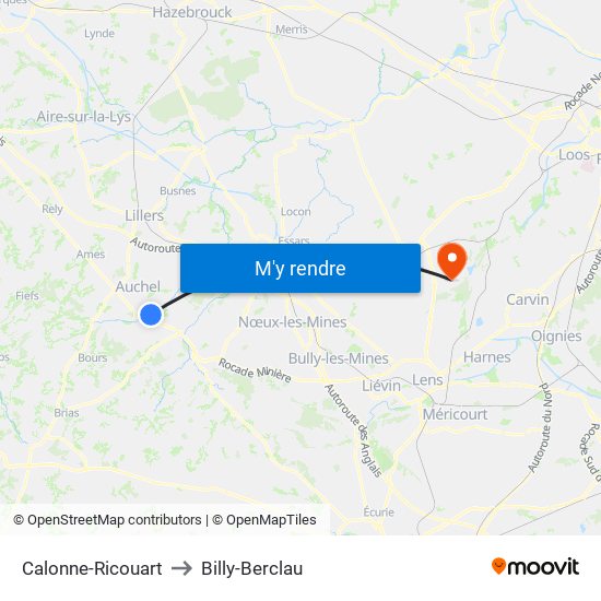 Calonne-Ricouart to Billy-Berclau map