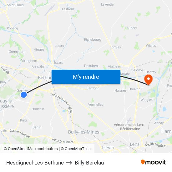 Hesdigneul-Lès-Béthune to Billy-Berclau map