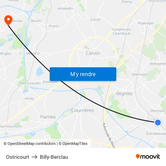 Ostricourt to Billy-Berclau map