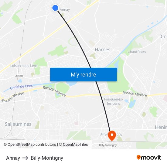 Annay to Billy-Montigny map