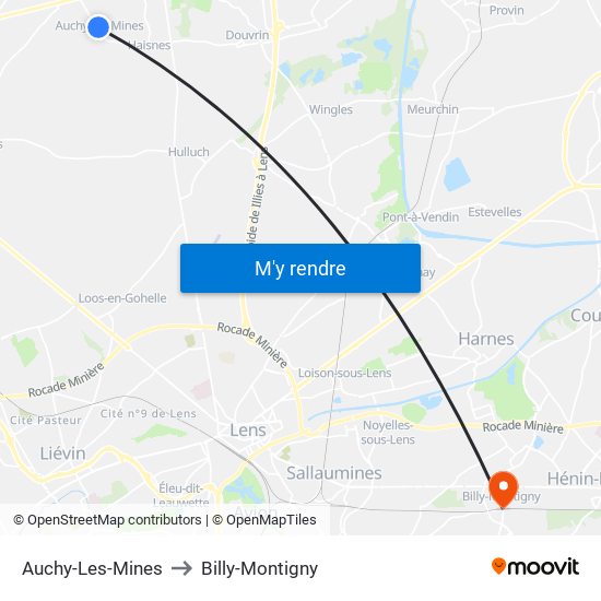 Auchy-Les-Mines to Billy-Montigny map