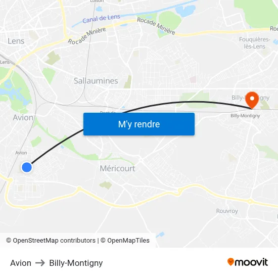 Avion to Billy-Montigny map