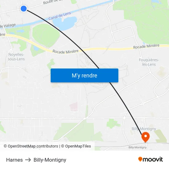 Harnes to Billy-Montigny map